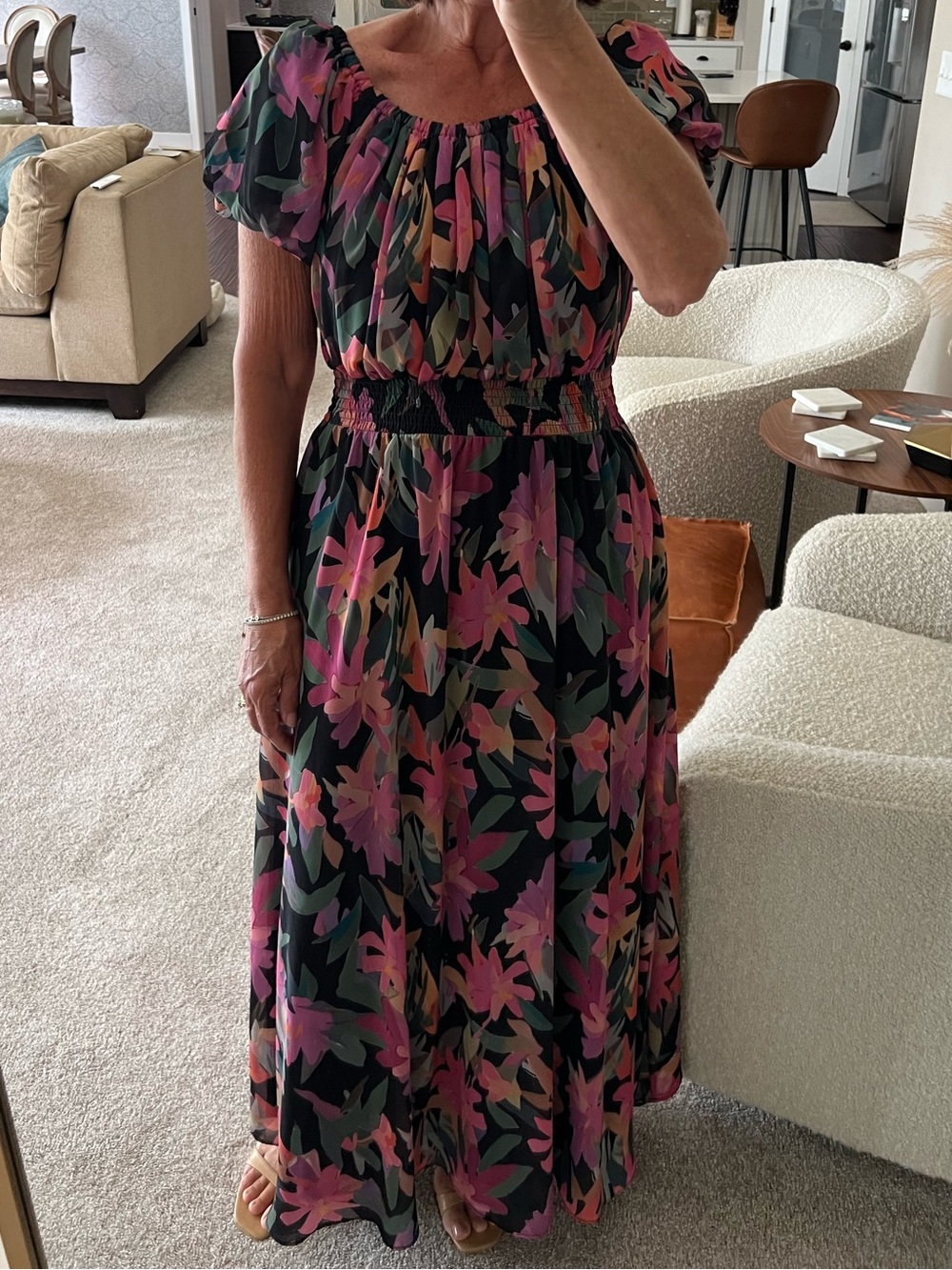 Vince Camuto Black Maxi Dress with Pink & Green Floral Print